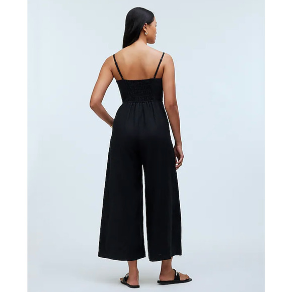 Madewell Sleeveless Wide Leg Jumpsuit 100% Linen Black Pockets Flowy US 12 NWT - Picture 3 of 15